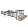 Stairway Twin-Over-Full Bunk Bed with Drawer, Storage and Guard Rail for Bedroom, Dorm, for Adults, Gray color - as picture