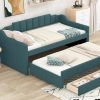 Twin Size Upholstered Daybed with Trundle and Three Drawers,Green - as picture