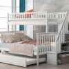 Twin over Full Bunk Bed with Trundle and Staircase,White - as picture