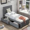 Linen Upholstered Platform Bed With Headboard and Two Drawers, Twin - as picture