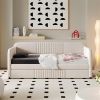 Upholstered Daybed Sofa Bed Twin Size With Trundle Bed and Wood Slat ,Beige - as picture