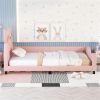 Twin Size Upholstered Daybed with Carton Ears Shaped Headboard, Pink - as picture