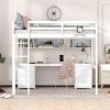 Full Size Loft Bed with Desk, Cabinets, Drawers and Bedside Tray, Charging Station, White - as picture