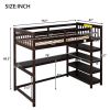 Twin Size Loft Bed with Storage Shelves and Under-bed Desk, Espresso - as picture