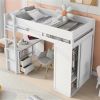 Wood Twin Size Loft Bed with Wardrobes and 2-Drawer Desk with Cabinet, White - as picture