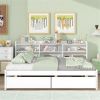 Full Bed with Side Bookcase, Drawers,White - as picture