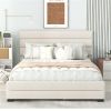 Queen Upholstered Platform Bed with Twin Size Trundle and Two Drawers, Beige - as picture