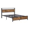 Industrial Queen Bed Frame with LED Lights and 2 USB Ports, Bed Frame Queen Size with Storage, Noise Free, No Box Spring Needed, Rustic Brown - as pic