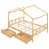 Full Size House Platform Bed with Two Drawers,Headboard and Footboard,Roof Design,Natural - as picture