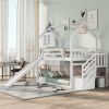 House Bunk Bed with Convertible Slide,Storage Staircase,White - as picture