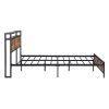 Industrial Queen Bed Frame with LED Lights and 2 USB Ports, Bed Frame Queen Size with Storage, Noise Free, No Box Spring Needed, Rustic Brown - as pic