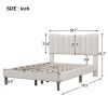 Upholstered Platform Bed Frame with Vertical Channel Tufted Headboard, No Box Spring Needed, Full, Cream - as picture