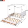 Queen Size Canopy Platform Bed with Twin Size Trundle and Three Storage Drawers,White - as picture