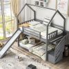 House Bunk Bed with Convertible Slide,Storage Staircase can be Placed Left or Right,Gray - as picture