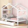 Twin Size Wooden House Bed with Drawers, White - as picture