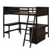 Full size Loft Bed with Shelves and Desk, Wooden Loft Bed with Desk - Espresso - as picture