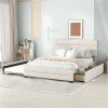 Queen Upholstered Platform Bed with Twin Size Trundle and Two Drawers, Beige - as picture