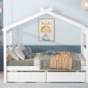 Full Size Wooden House Bed with Drawers, White - as picture