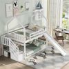 House Bunk Bed with Convertible Slide,Storage Staircase,White - as picture