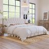 Upholstered Platform Bed with Saddle Curved Headboard and Diamond Tufted Details, King, Beige - as picture