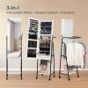 Full mirror wood flooring style, with storage shelves, white light beads, detachable foldable hanging bar at the back, jewelry storage mirror cabinet