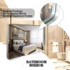 30x20inch Glossy Brushed Silver Rounded Corner Rectangle Bathroom Mirror For Wall Metal Frame Deep Set Design Hangs Wall Mounted Bathroom Mirror(Horiz